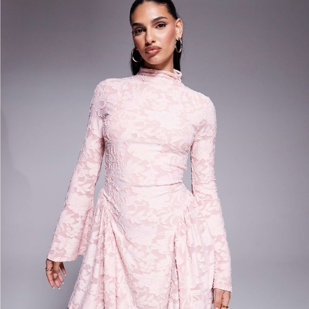 ASOS Pink Long Sleeve Lace Dress